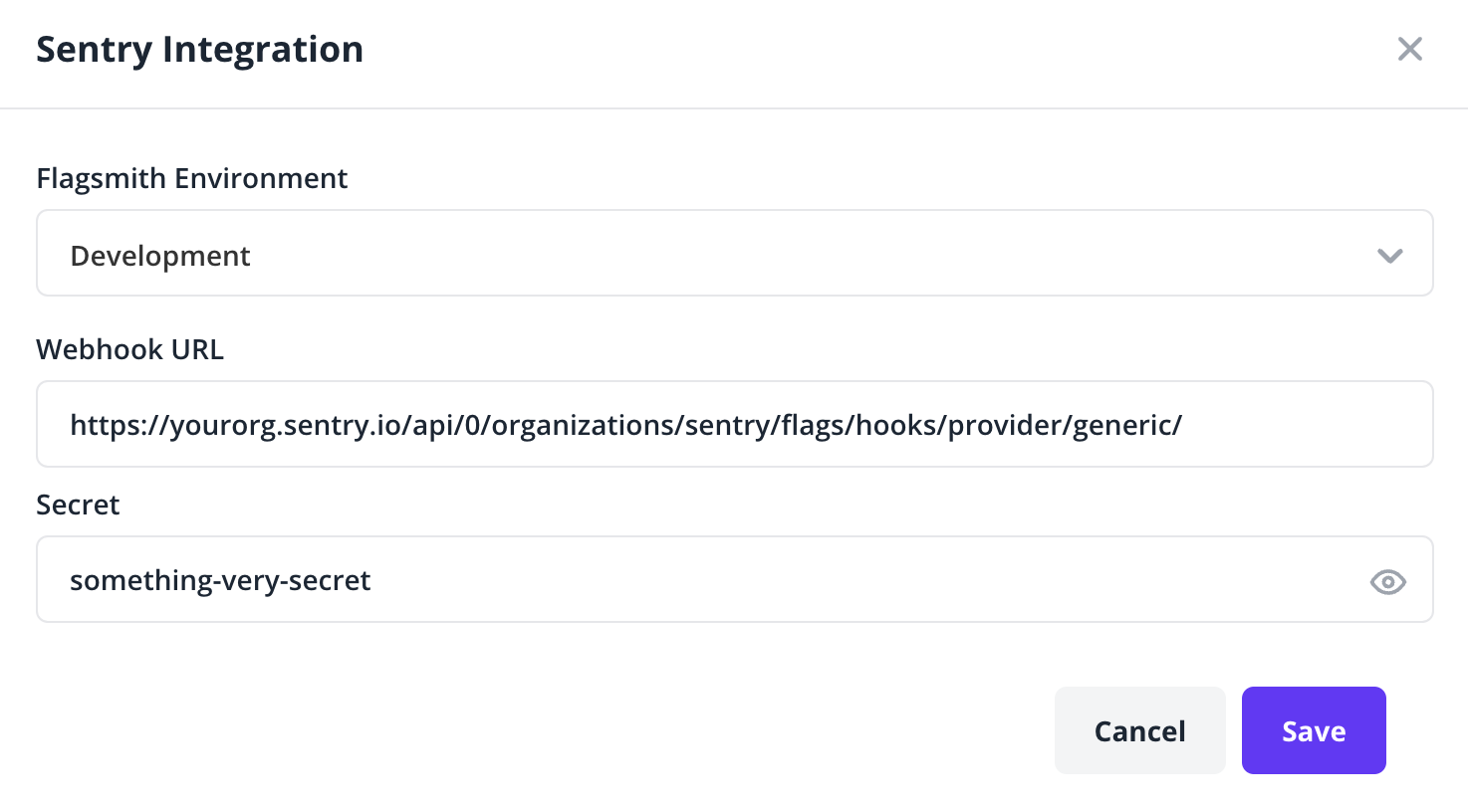 Flagsmith Sentry Webhook Modal