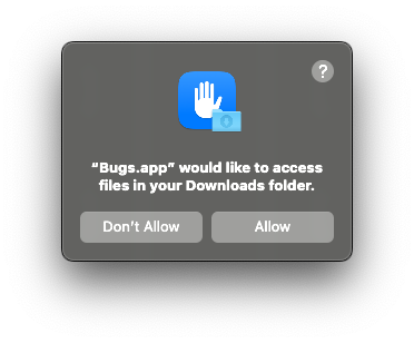 A popup requesting permissions to read from the Downloads folder